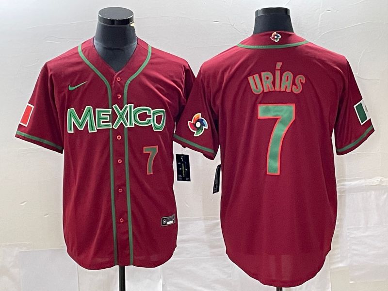 Men 2023 World Cub Mexico 7 Urias Red green Nike MLB Jersey9